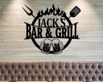 Personalized Metal BBQ Sign Wall Art – Custom Grill Sign – Backyard Bar & Grill Decor – Outdoor BBQ Smoker Sign – Custom Patio Grill Signs