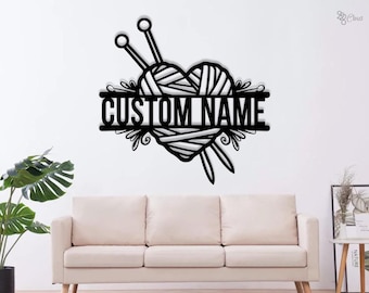 Letrero metálico personalizado para cuarto de tejido, decoración personalizada para cuarto de manualidades, letrero para cuarto de tejido y crochet, letrero para cuarto de manualidades, letrero de tejido, regalo para la abuela o mamá.