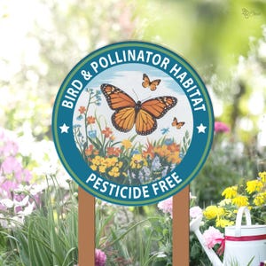 Letrero de hábitat de aves y polinizadores, regalo para mamá, letrero de jardín con hábitat de mariposas y abejas, letrero de jardín amigable con la vida silvestre, letrero de jardín natural, letrero de hábitat