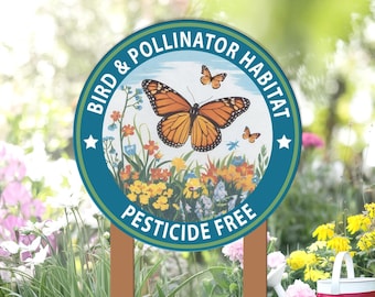 Bird & Pollinator Habitat Sign, Gift for mom, Butterfly Bee Habitat Yard Sign, Wildlife Friendly Garden Sign,Nature garden sign,Habitat sign