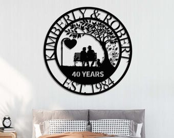 Regalo personalizado de 40 aniversario para padres, letrero de 40 años de aniversario, regalo de aniversario de rubí, decoración de boda, regalo de aniversario de pareja de metal