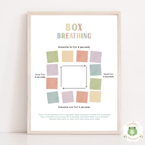 Box Breathing Poster, Kids Breathing Exercise, Mindfulness for Kids, Calm Breathing Chart, Breathing Techniques Kids, Breathing for Children