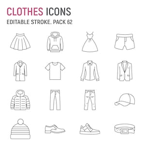 Wäscheleine Symbole gesetzt, Kleidungsstück Vektor-Icons, Bekleidungskollektion | SVG, EPS, AI |