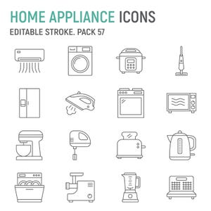 Haushaltsgeräte-Liniensymbole eingestellt, Haushaltsvektorsymbole, Küchengerätesammlung | SVG, EPS, AI |