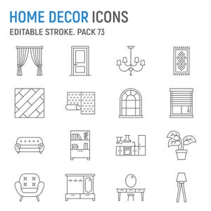 Home Decor Linie Icons Set, Dekoration Vektor-Icons, Innendekor-Sammlung | SVG, EPS, AI |