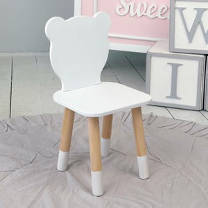 Toddler Bear Chair Kids White Chair Nursery Seat Baby Wooden Kids Stool Perfect Gift For Toddlers Boys Girls Bedroom Decor For Nursery