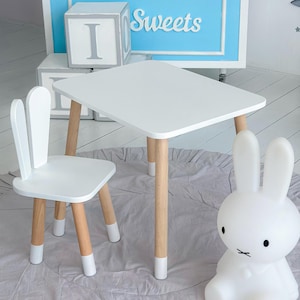 White Kids Table and Chair Set - Handmade Furniture for Drawing and Writing Perfect Baby Gift