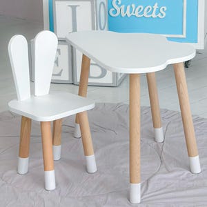 Kids Wooden Table and Chair Set – Montessori Table, Bunny Chairs, Preschool Furniture for Kids Room, Birthday Gift