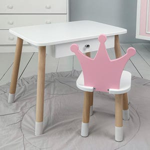 Wooden Desk Kids with Drawer and Chair, Kids Gift, Baby Room Decor, Toddler Table Set, Adjustable Study Desk, Montessori Table, Drawing Desk