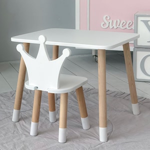 Kids Wooden Table and Chair Set - Montessori Study Furniture, Board Game Table, Nursery Decor, for Drawing and Learning, Gift for Toddlers