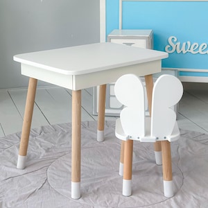Wooden Kids Table for Drawing, Montessori Chair, Best Toddler Gift, Playroom Furniture