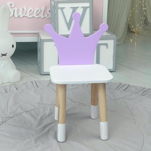 Kids Purple Crown Chair Wooden Toddler Chair Birthday Gift Baby Stool Children&#39;s Armchair Nursery Chair for Girl&#39;s Bedroom 3 Year Old Gift
