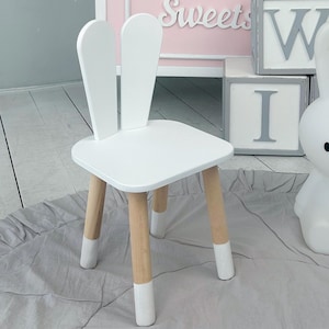 Kids White Bunny Chair Wooden Child Stool for Nursery Baby Chair 1st Birthday Gift Perfect for 3 to 4 Year Old Boy or Girl Bedroom