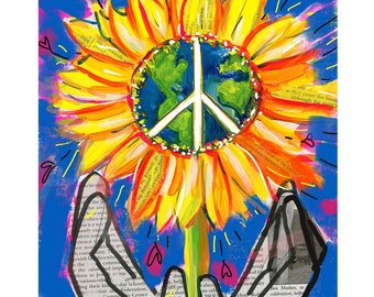 Sunflower Peace ORIGINAL Blank Greeting Card birthday card get well