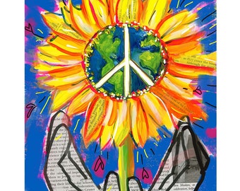 Imagine Sunflower Peace ORIGINAL Blank Greeting Card