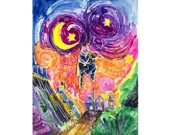 Fiddler Greeting Card: Colorful Chagall-Style Art