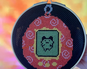 90s pixel Tamagotchi game cross stitch pattern