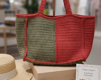 Handmade Color Block Crochet Tote: Paper Yarn Beach Bag