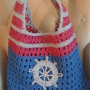 Crochet Nautical Tote Bag: Handmade Paper Rope Beach Bag