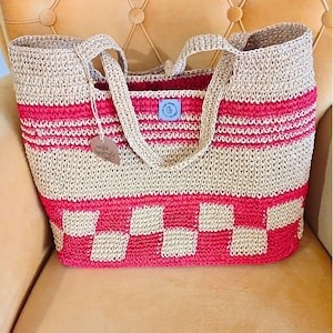 Natural Raffia Hand-Knitted Summer Tote Bag with Orange Details,Practical and Styish Sholder Bag,Boho Style Handbag,Handmade Straw BeachBag,