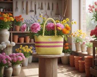 Neon Raffia Handwoven Tote Bag: Boho Summer Beach Bag