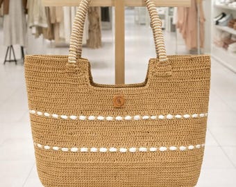 Handmade Raffia Tote Bag-Boho Summer Beach Purse-Wowen Shoulder Bag