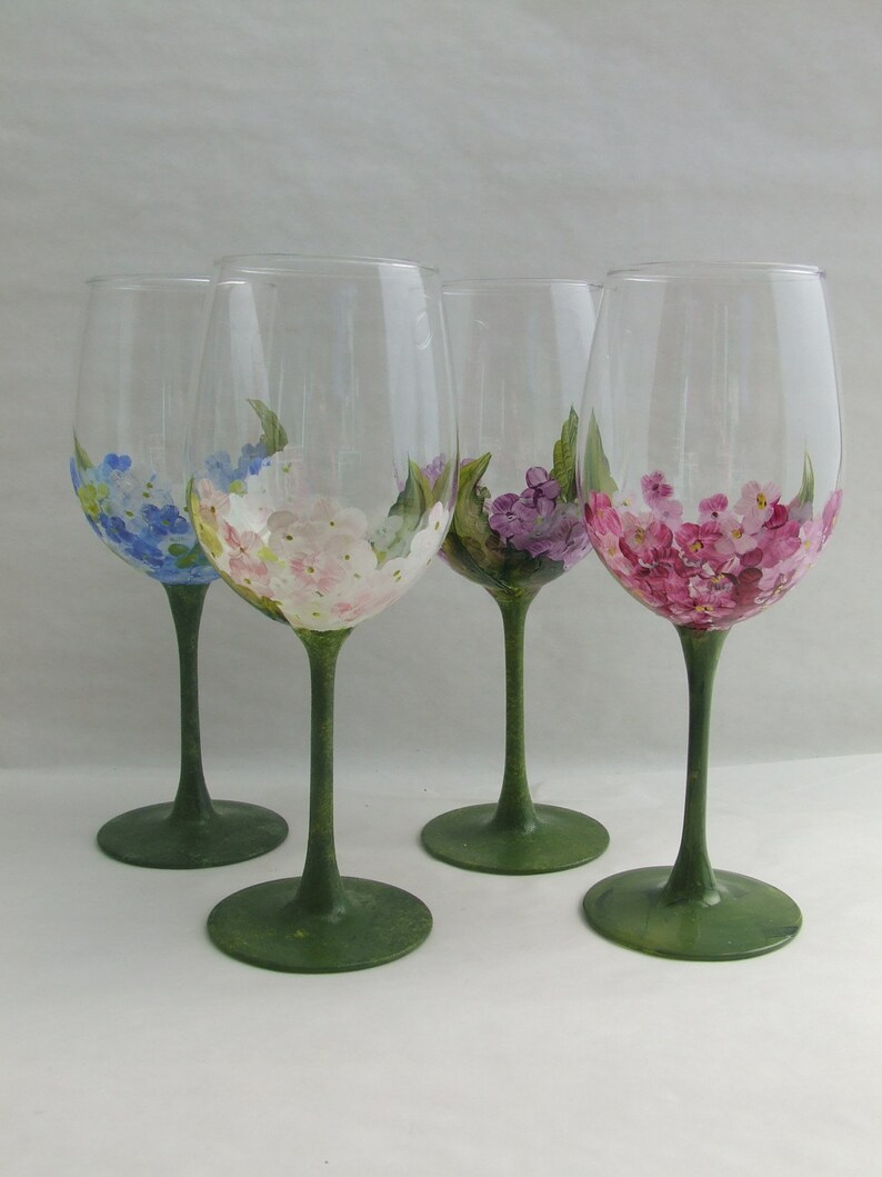 Hand Painted HYDRANGEA White Wine Glass Etsy