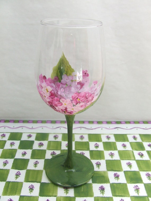 Hand Painted HYDRANGEA White Wine glass | Etsy