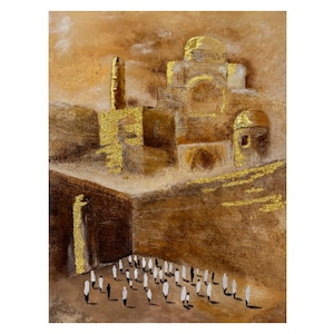 Textured acrylic painting Golden Jerusalem, Original painting, Authentic Judaic canvas wall art,  Large Israeli wall hanging, Jewish art