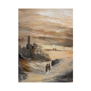 Unique oil painting Golden Jerusalem, Original painting, Authentic canvas wall art wall hanging, Israeli Jewish art, Large wall artwork