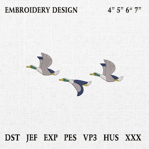 Mallard Duck Embroidery Design, Duck Hunting Machine File, Flying Duck Machine Embroidery pattern, 4 Sizes, Instant Download