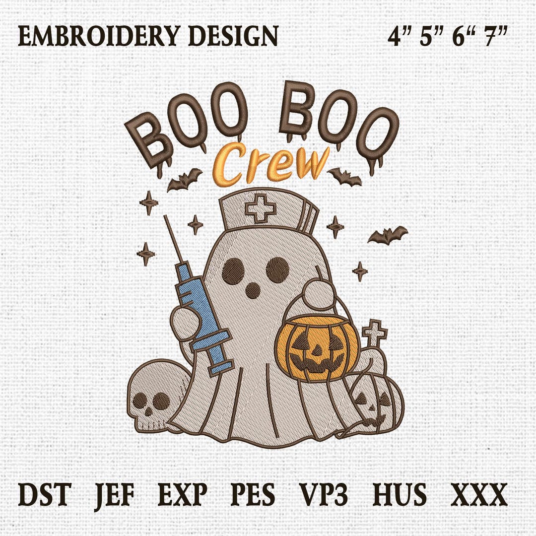 Boo Boo Crew Halloween Embroidery Design, Ghost Nurses With Bandages ...