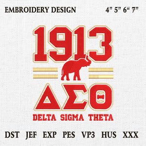 Delta Sigma Theta 1913 Embroidery Design, Sorority Machine Embroidery File, DST 1913 Applique Pattern, Sisterhood Embroidery, 4 Sizes