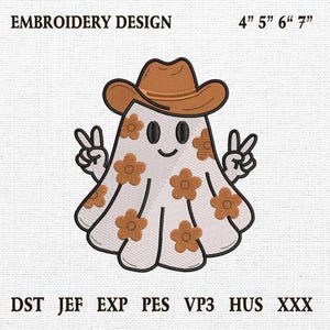 Western Ghost Embroidery, Embroidered Western Ghost, Ghost With Cowboy Hat, Funny Embroidered File, Digital Download, Embroidery Design