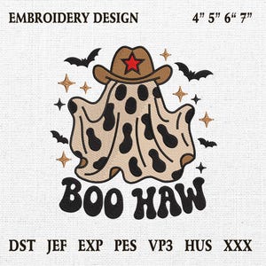 Boo Haw Embroidery Design, Halloween Western Embroidery, Halloween Cowboy Embroidery Design, 4 sizes, Instant Download