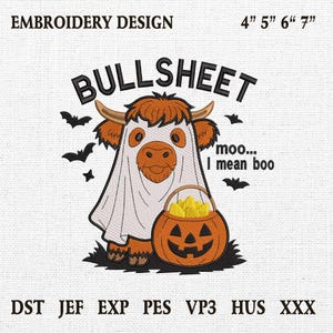 Funny Halloween Cow Embroidery Design, Bullsheet Embroidery, Halloweem Embroidery, Machine Embroidery File, Cow Ghost Embroidery, 4 Sizes