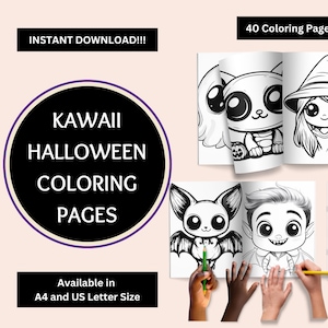 Printable Kawaii Halloween Characters Coloring Pages for Kids | 40 Pages | A4 & US Letter Sizes | PDF Download