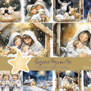 Christmas Nativity Scenes Digital Paper Set | Christmas Digital Backgrounds | Holy Family Digital Backgrounds | Christmas Digital Papers