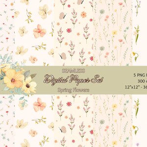Spring Flowers Seamless Digital Paper | Floral Backgrounds | Spring Scrapbook Paper | Instant Download | 12x12 | 300 DPI
