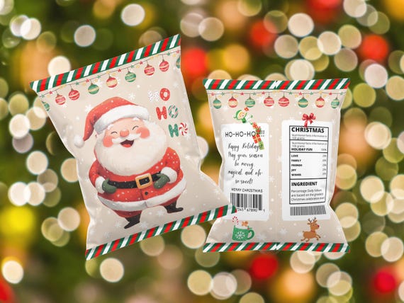 Printable Christmas Chip Bag Santa, Rudolph, Elf, Snowman