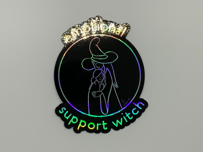 Emotional Support Witch Holographic vinyl sticker 3-inch image 7