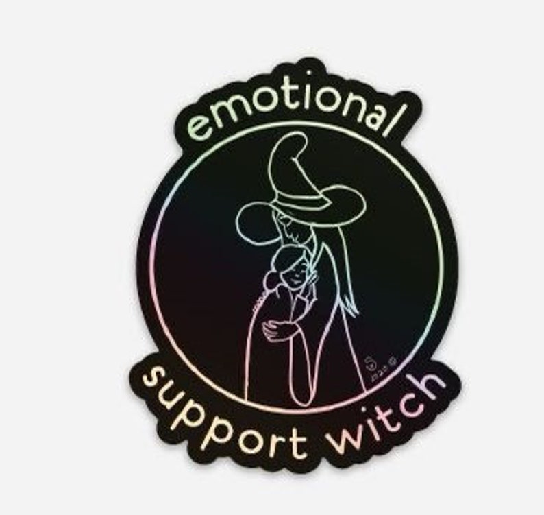 Emotional Support Witch Holographic vinyl sticker 3-inch image 1