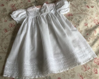 Happy Days -  Antique Early 1900's Embroidery Anglaise Cotton Babies/Baby/Infants Dress - Handmade in England Label - 1910's