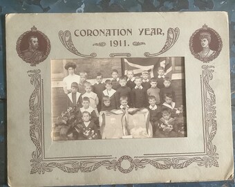 Coronation Year 1911 School Photograph - Coronation King George V and Queen Mary - 1911 Boys School with Teacher Sepia Photograph