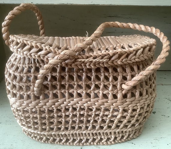 1950's Trendy - Wicker Basket/Handbag with Bark C… - image 5