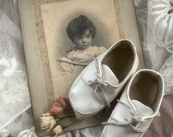 Hand Me Downs- Babies Vintage White Pram Shoes - Size 2