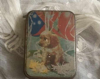 Happy Birthday - Edward Sharp & Sons Toffee Tin - Golden Cocker Spaniel Puppy, Balloons and Streamers Tin/Container