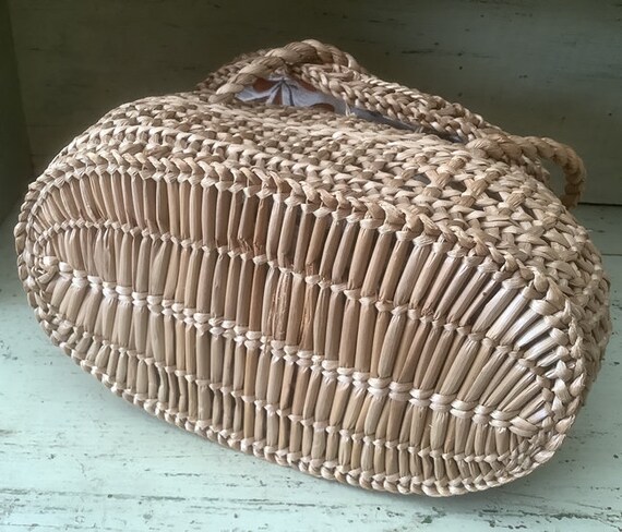 1950's Trendy - Wicker Basket/Handbag with Bark C… - image 4