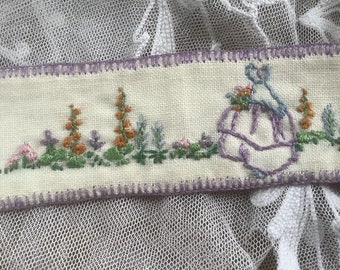 Roll It Out - Hand Embridered/Hand Made Napkin/Serviette Ring  Crinoline Lady with Flower Garden- 1930's Table Linen