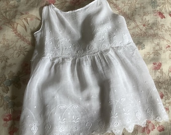 What a Pretty Dress - Antique Fine Lawn Cotton Sleeveless Small Baby or Dolls Size  Dress - Early 1900's Hand Made